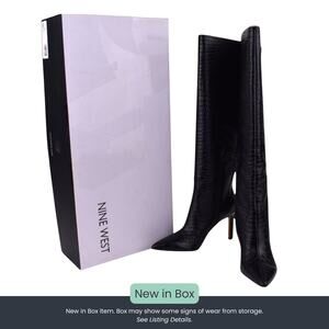 Nine West Maxim Women's Knee-High Stiletto Boot – Black Croc